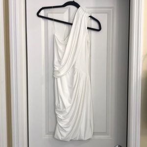 One shoulder, white, rouched party dress